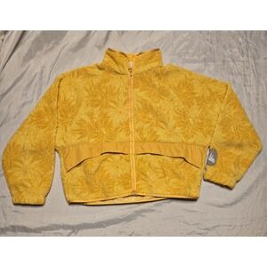 Nike Womens Sportswear High Pile Fleece Allover Floral Print Jacket Small Yellow